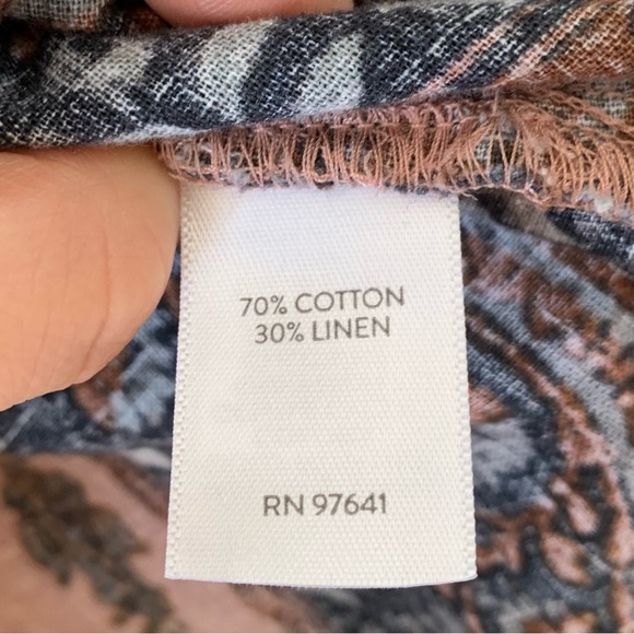 J. Jill Tunic Cotton Linen Block Print Floral Shift Split Neck 3/4 Sleeve Size M - Picture 7 of 8